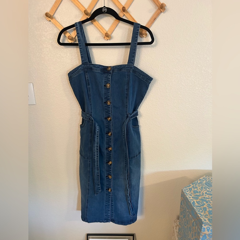 JustFab Blue Denim Midi Dress with Button Detail